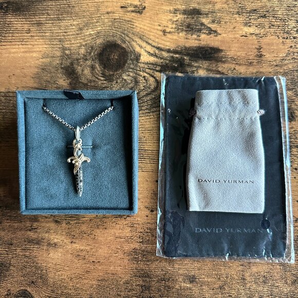 David Yurman Waves Dagger w/ 18K Gold & Black Diamonds Necklace - 2.7mm - 22" - Picture 3 of 16